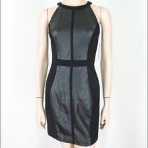 Aqua Faux Leather Panel Body-Con Cocktail Dress